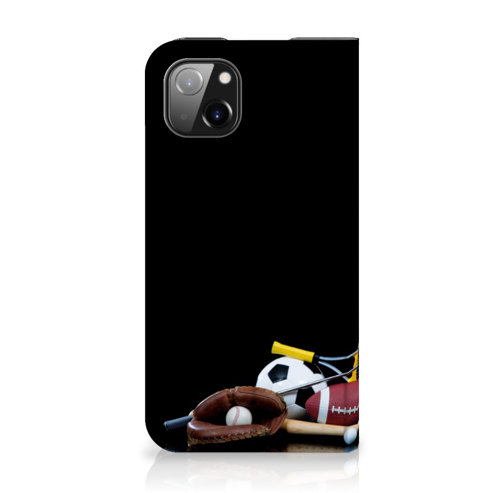 Apple iPhone 14 Plus Hippe Standcase Sports design featuring various sports equipment.