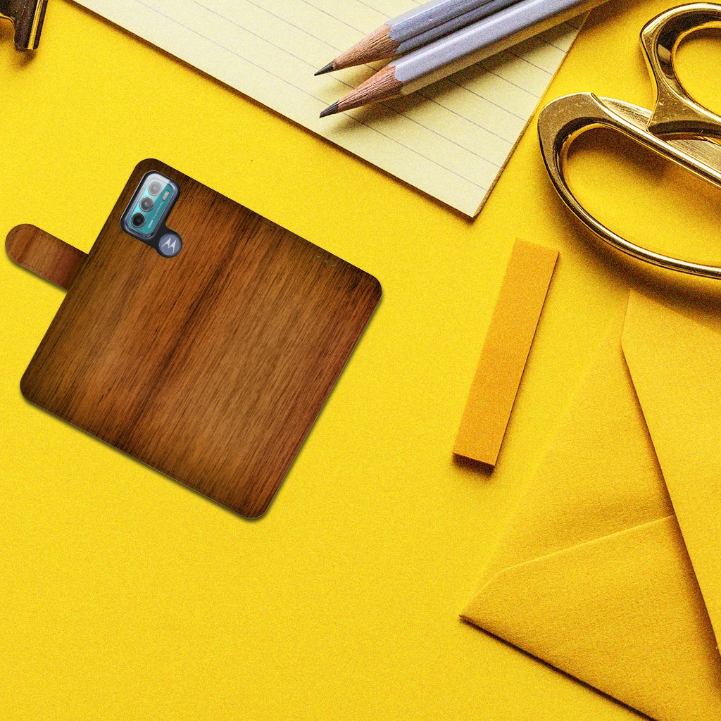 Motorola Moto G60 Book Style Case Donker Hout