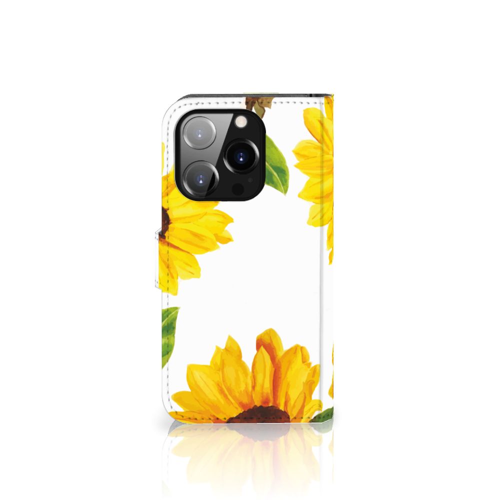 Hoesje voor iPhone 14 Pro Zonnebloemen met kleurrijke zonnebloemen op een witte achtergrond 🌻.