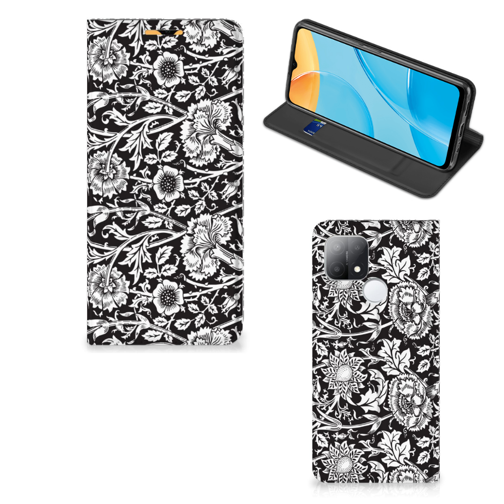 OPPO A15 Smart Cover Black Flowers - B2C Telecom