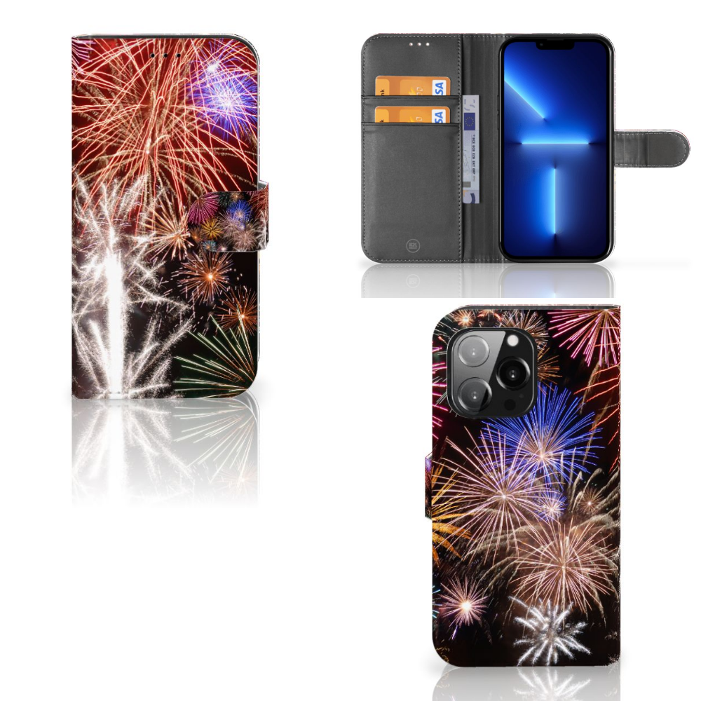 iPhone 13 Pro Wallet Case met Pasjes Vuurwerk, kleurrijke vuurwerkprint, biedt stijlvolle bescherming 🎆.