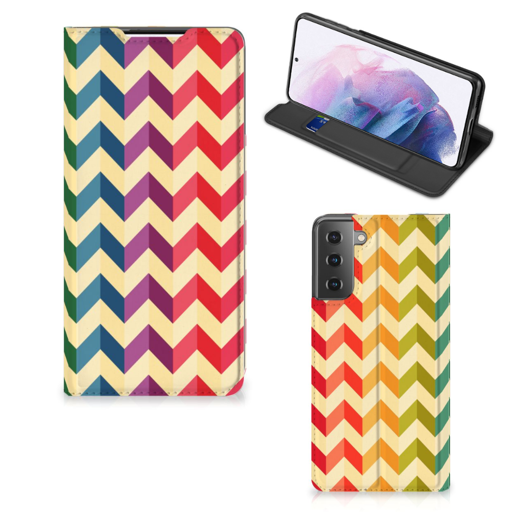 Samsung Galaxy S21 Plus Hoesje met Magneet Zigzag Multi Color - B2C Telecom