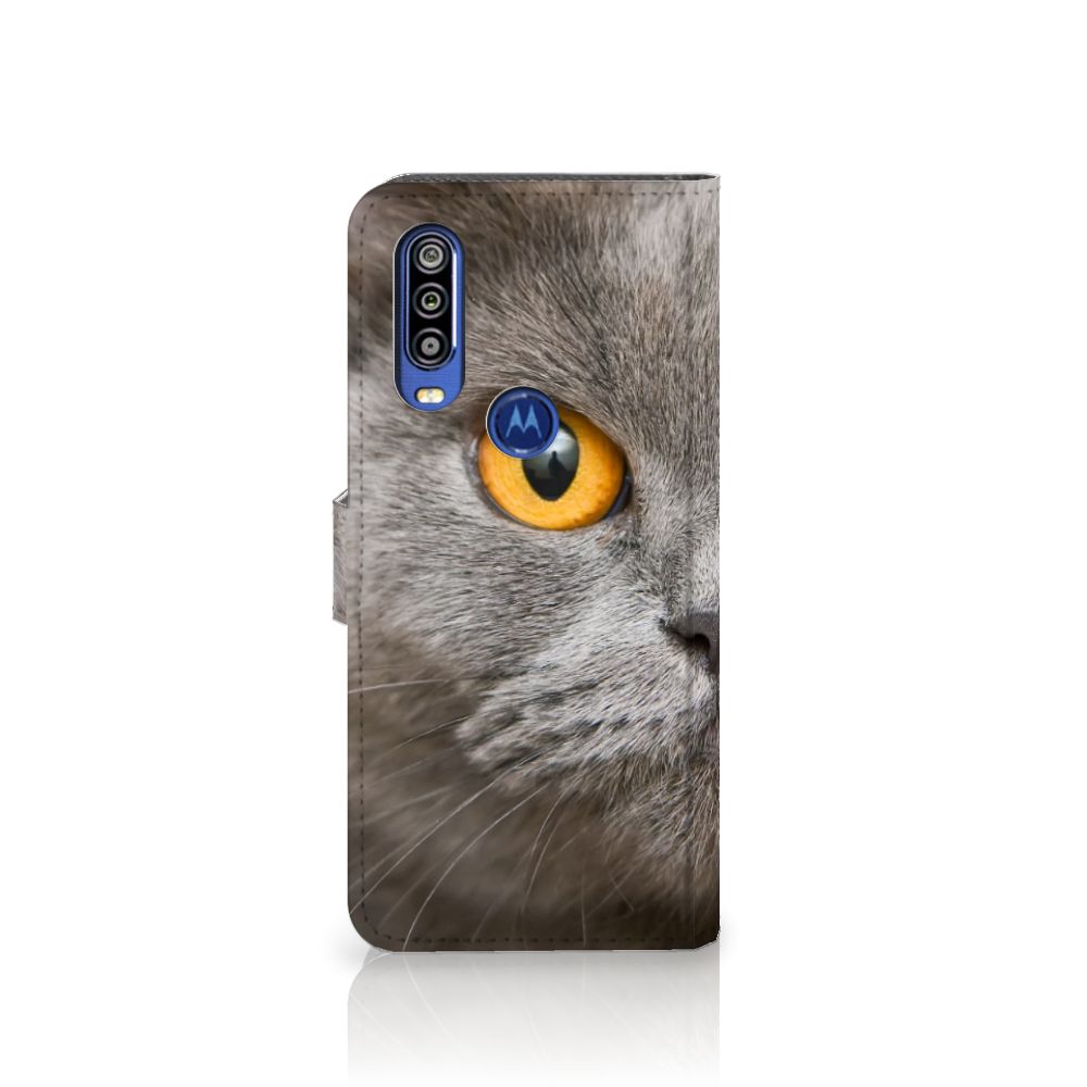Telefoonhoesje met Pasjes Motorola One Action Britse Korthaar met afbeelding van Britse korthaar kat.