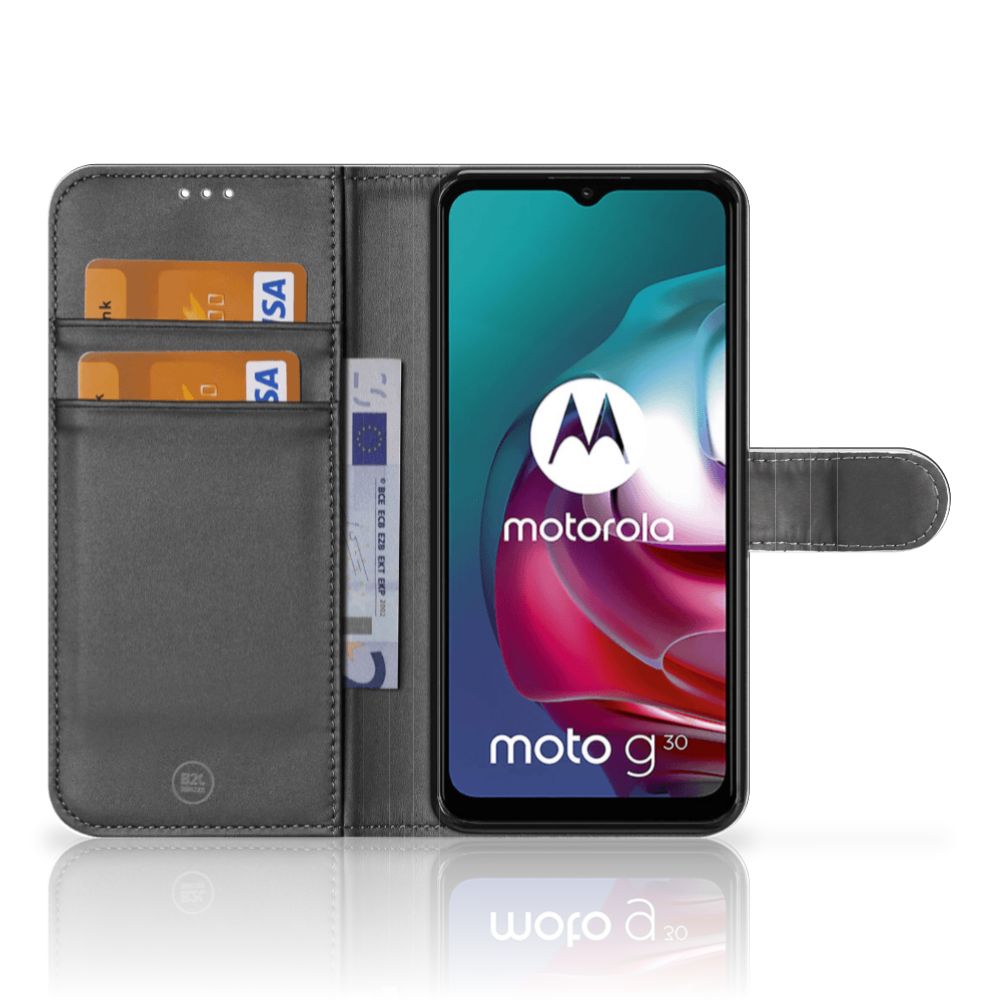 Motorola Moto G10 | G20 | G30 Wallet Case met Pasjes Sports met pasjeshouders en smartphone, zwart design