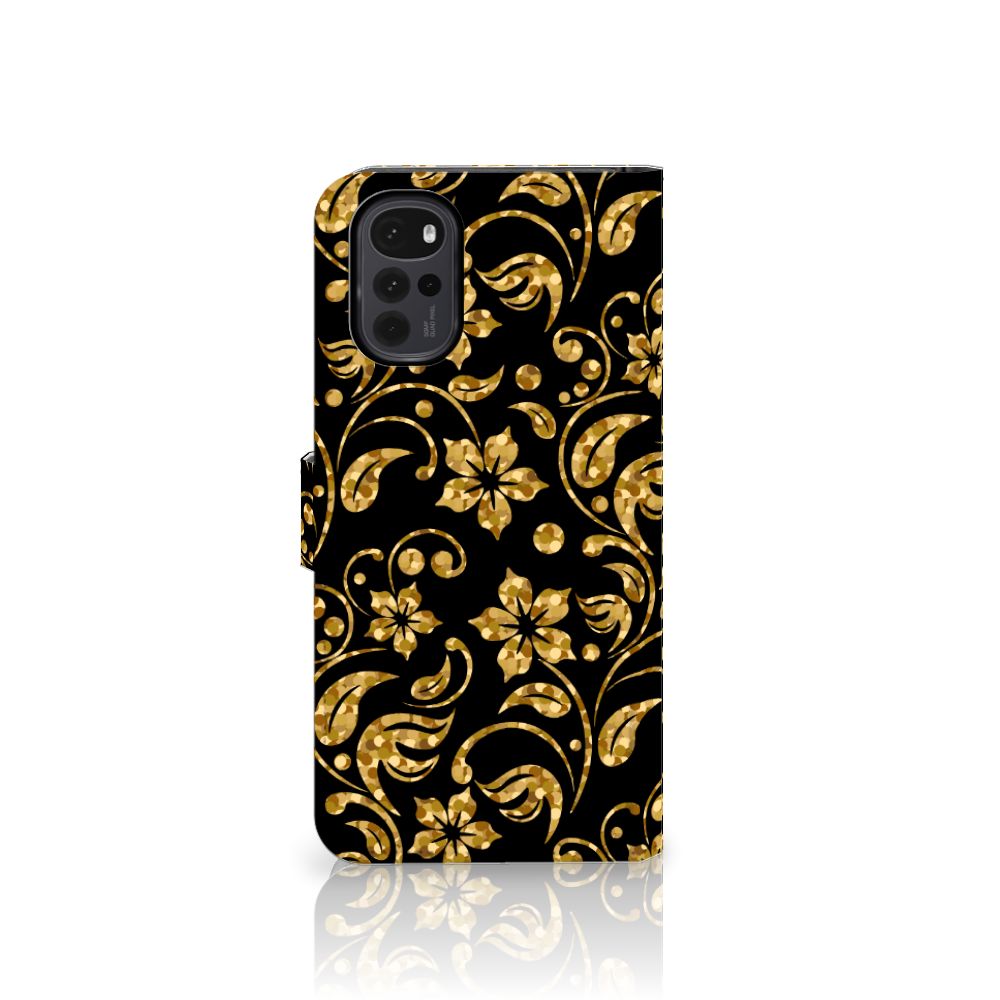 Motorola Moto G22 Hoesje Gouden Bloemen
