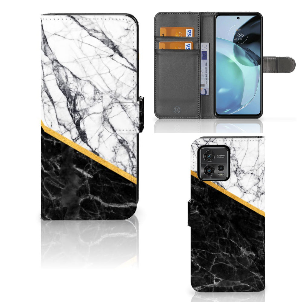 Motorola Moto G72 Bookcase Marmer Wit Zwart - Origineel Cadeau Man