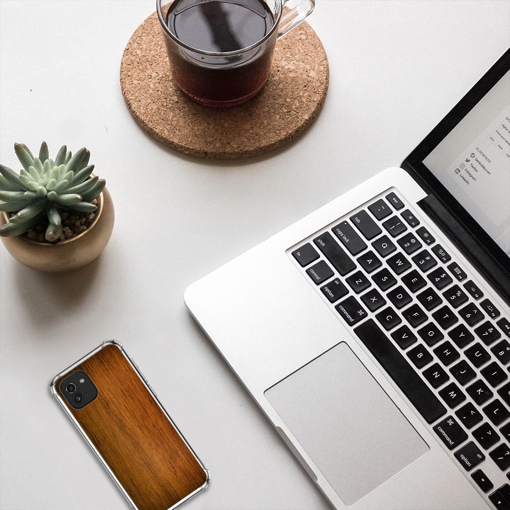 Samsung Galaxy A03 Stevig Telefoonhoesje Donker Hout B2C Telecom