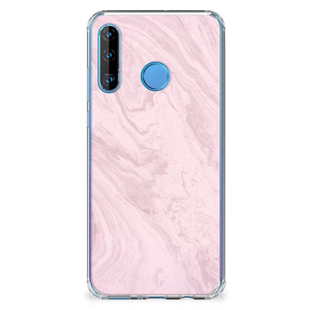 Huawei P30 Lite Anti-Shock Hoesje Marble Pink - Origineel Cadeau Vriendin