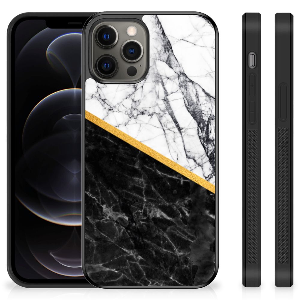 iPhone 12 Pro Max Gripcase Marmer Wit Zwart - Origineel Cadeau Man