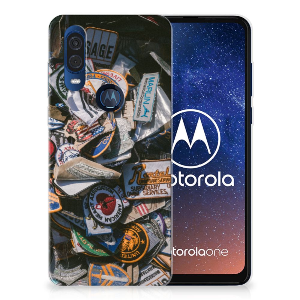 Motorola One Vision Siliconen Hoesje met foto Badges