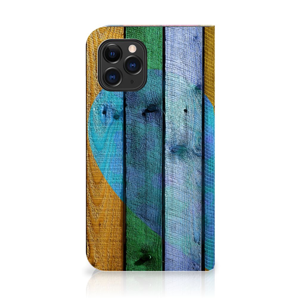 Apple iPhone 11 Pro Book Wallet Case Wood Heart - Cadeau voor je Vriend