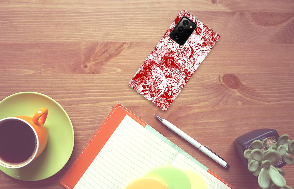 Mobiel BookCase Samsung Galaxy Note 20 Ultra Angel Skull Rood - B2C Telecom