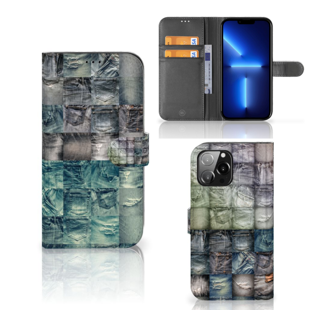 Wallet Case met Pasjes iPhone 13 Pro Max Spijkerbroeken met denim design en ruimte voor pasjes 💳.
