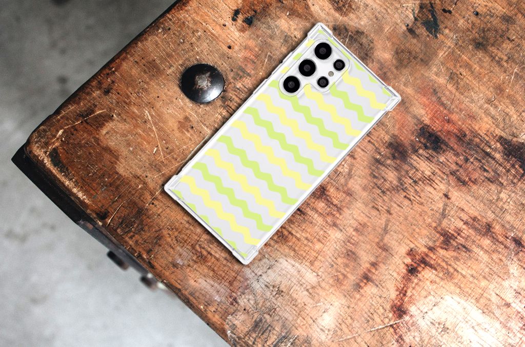 Samsung Galaxy S22 Ultra Doorzichtige Silicone Hoesje Waves Yellow B2C Telecom