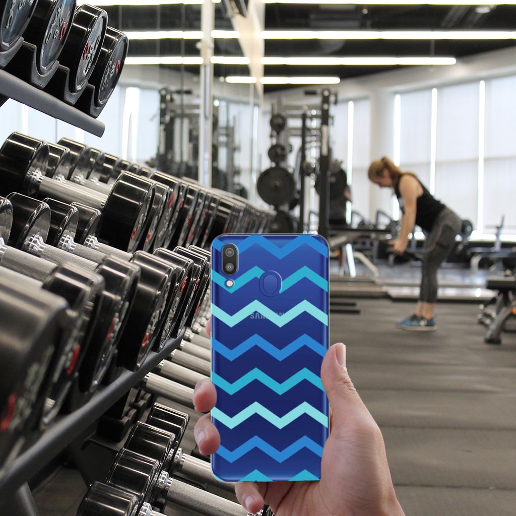 Samsung Galaxy M20 (Power) TPU bumper Zigzag Blauw