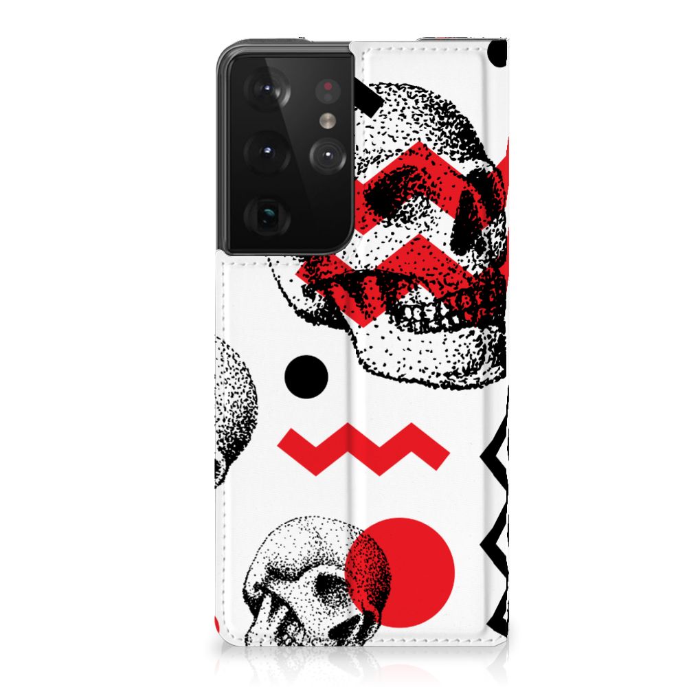 Mobiel BookCase Samsung Galaxy S21 Ultra Skull Red