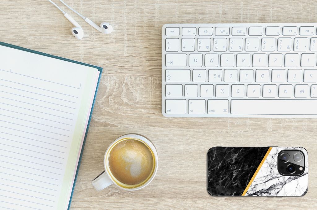 iPhone 14 Pro Marmeren Print Telefoonhoesje Marmer Wit Zwart - Origineel Cadeau Man B2C Telecom