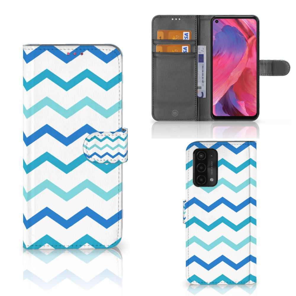 OPPO A54 5G | A74 5G | A93 5G Telefoon Hoesje Zigzag Blauw