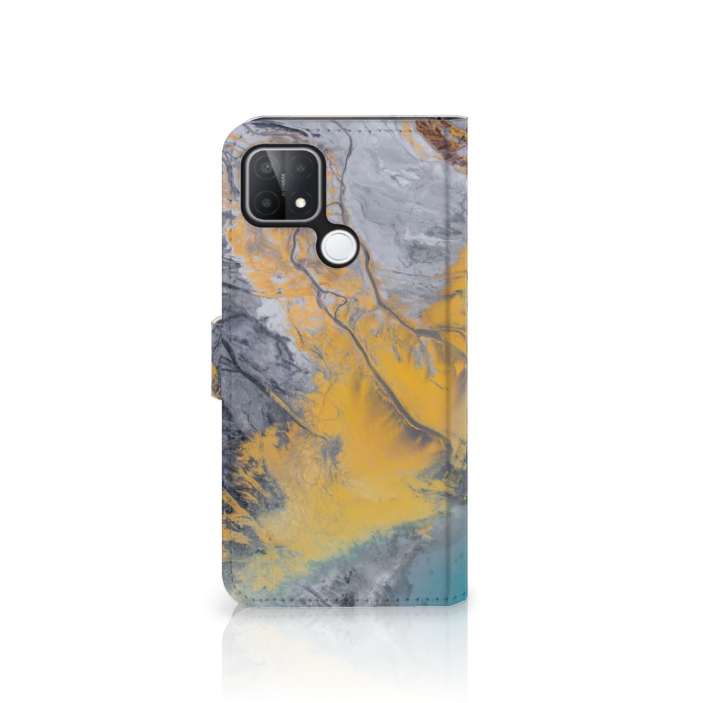 OPPO A15 Bookcase Marble Blue Gold