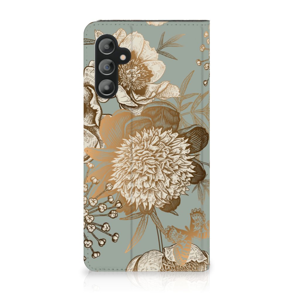 Smart Cover voor Samsung Galaxy A14 5G Vintage Bird Flowers met bloemen en vintage ontwerp.