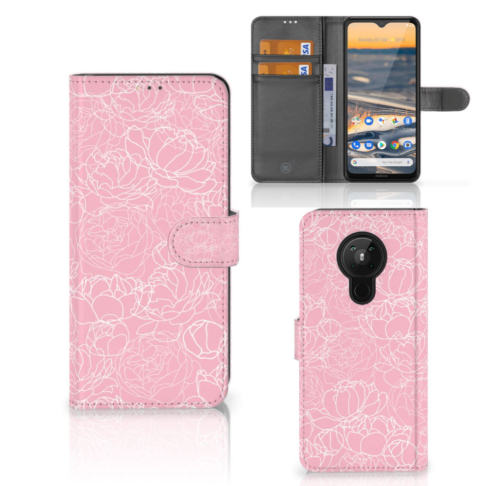 Nokia 5.3 Hoesje White Flowers
