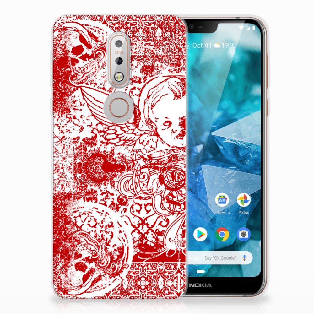 Silicone Back Case Nokia 7.1 Angel Skull Rood