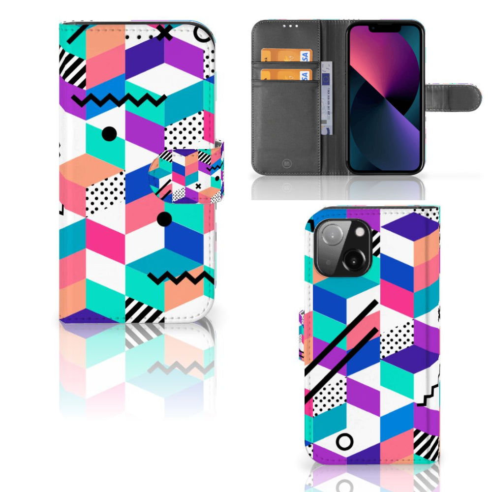 iPhone 13 Mini Book Case Blokken Kleurrijk