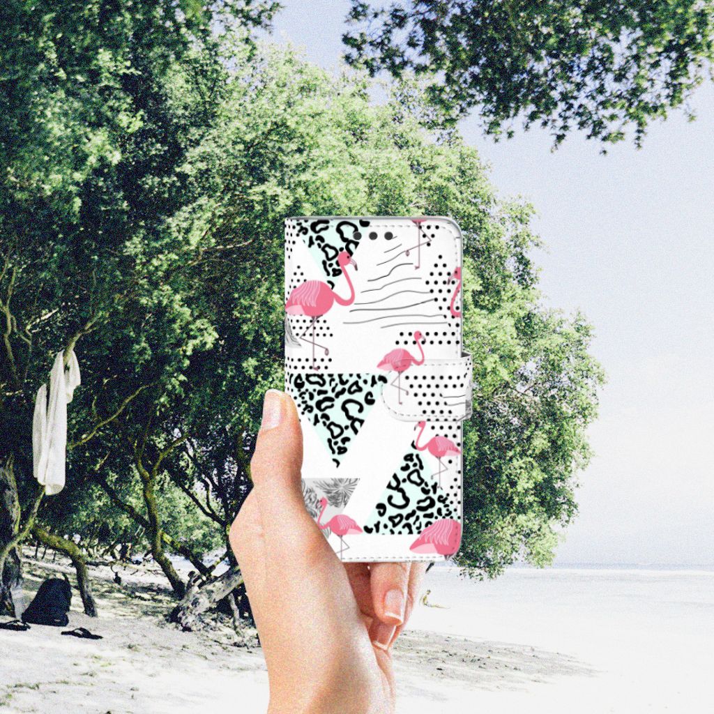 Microsoft Lumia 650 Telefoonhoesje met Pasjes Flamingo Triangle