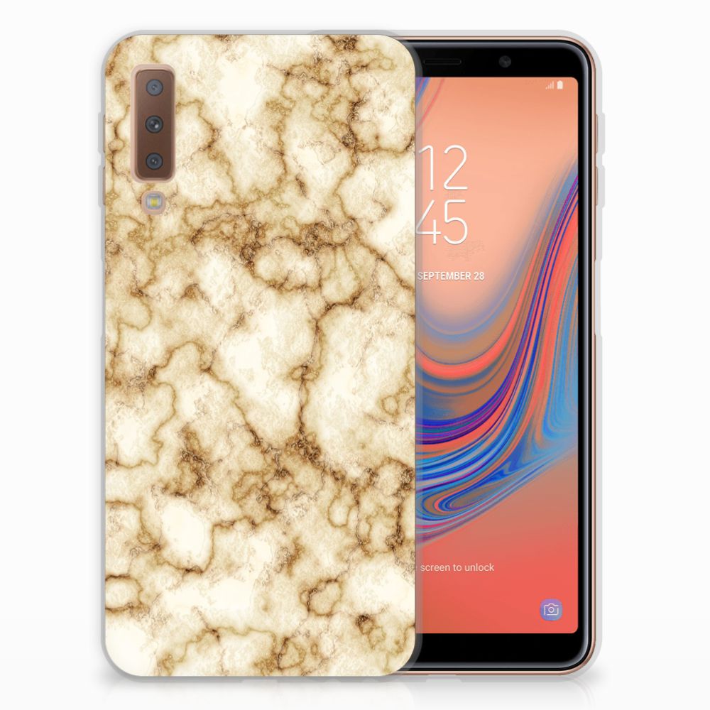 Samsung Galaxy A7 (2018) TPU Siliconen Hoesje Marmer Goud