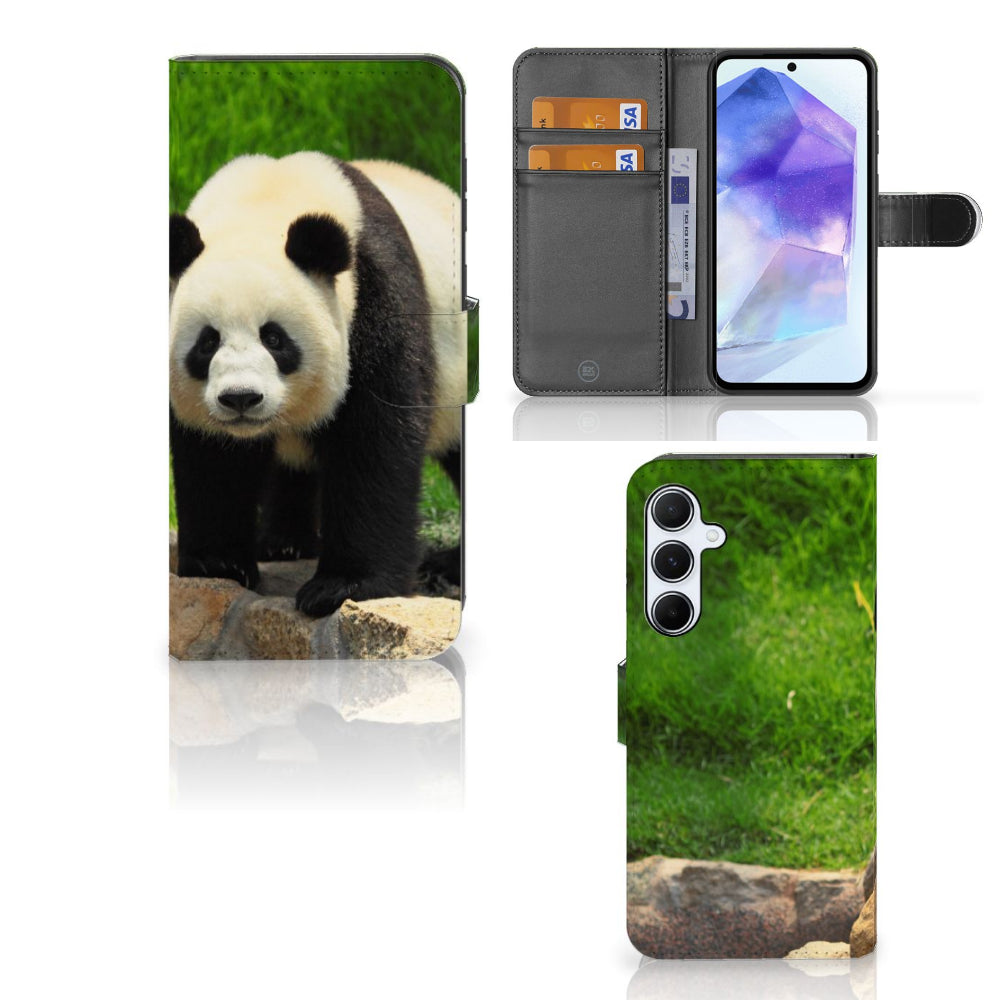 Samsung Galaxy A55 Telefoonhoesje met Pasjes Panda