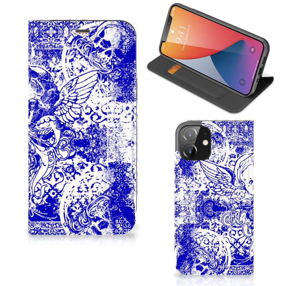 Mobiel BookCase iPhone 12 | iPhone 12 Pro Angel Skull Blauw