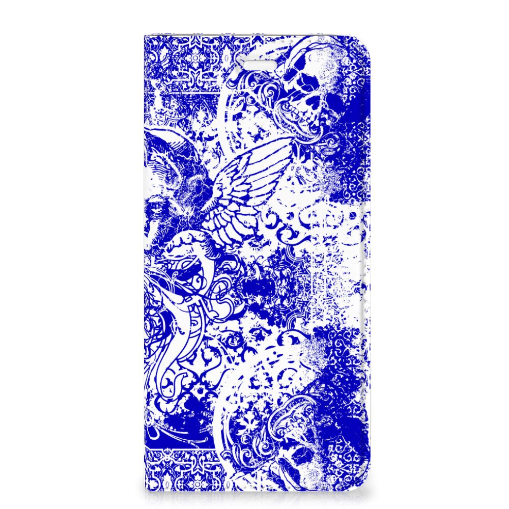 Mobiel BookCase Huawei P10 Plus Angel Skull Blauw