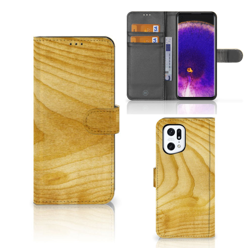 OPPO Find X5 Pro Book Style Case Licht Hout