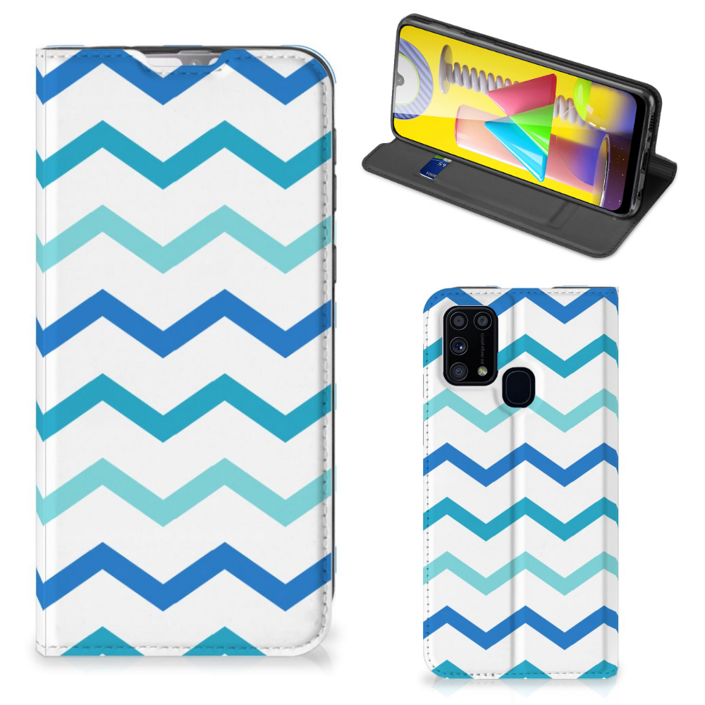 Samsung Galaxy M31 Hoesje met Magneet Zigzag Blauw - B2C Telecom