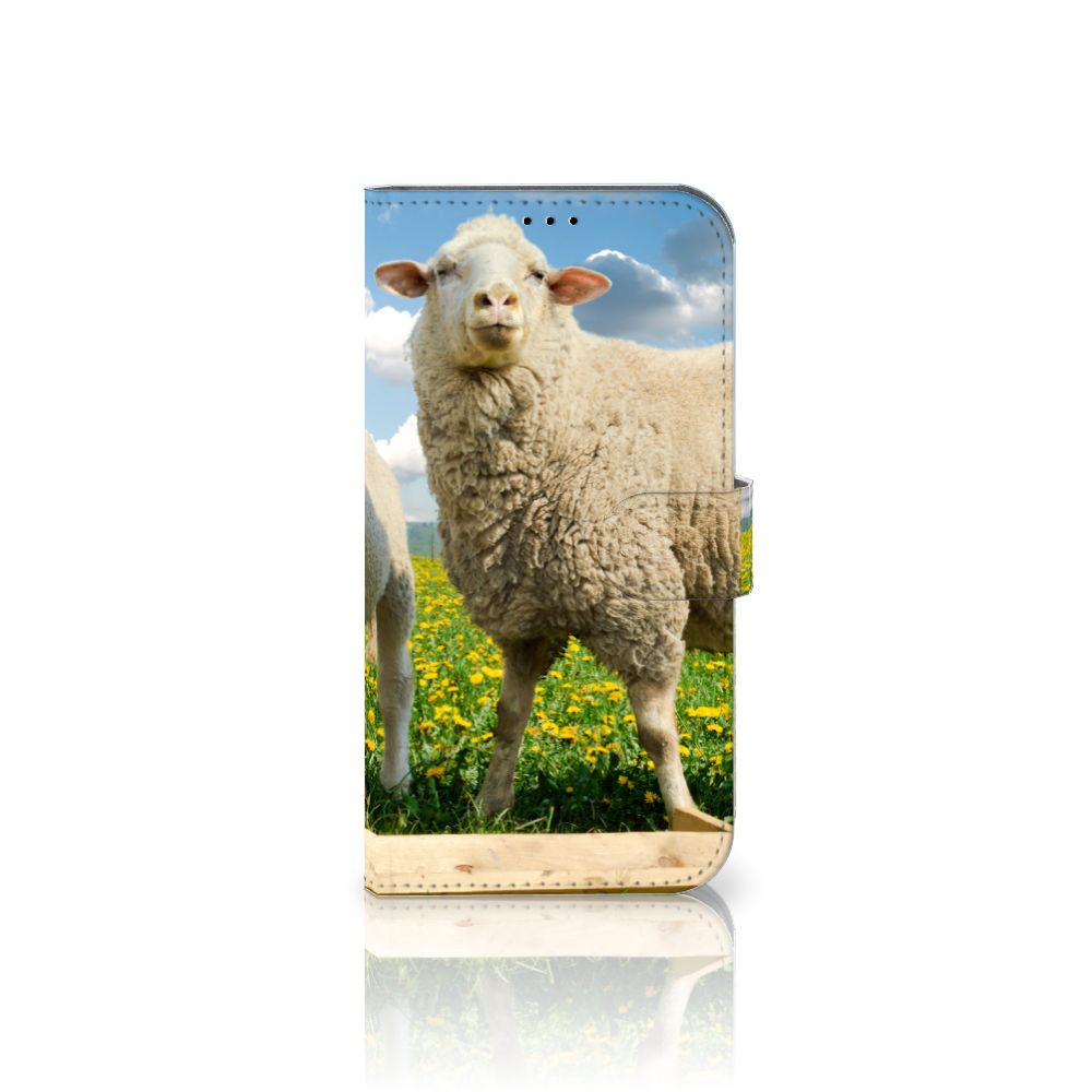 iPhone 14 Plus Telefoonhoesje met Pasjes Schaap en Lammetje