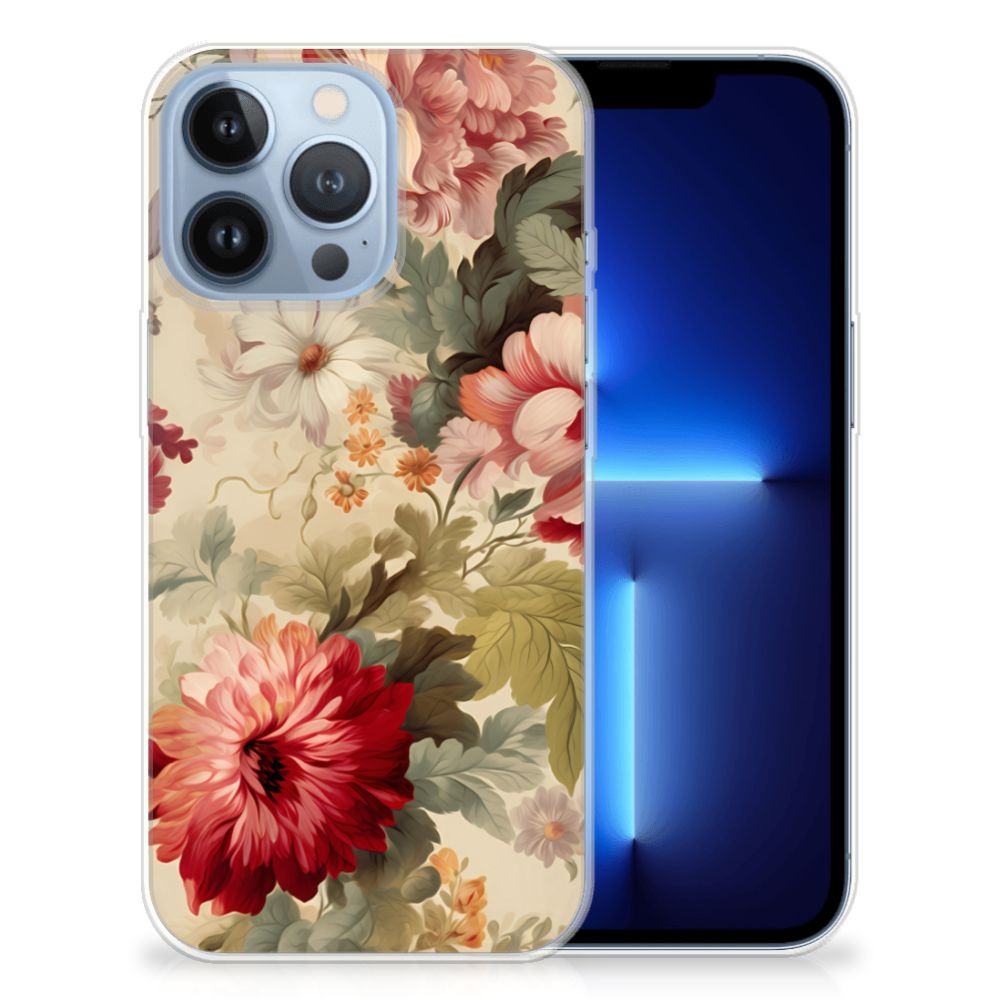 TPU Case voor Apple iPhone 13 Pro Bloemen, vrolijk en romantisch bloemenpatroon op hoesje 🌸.
