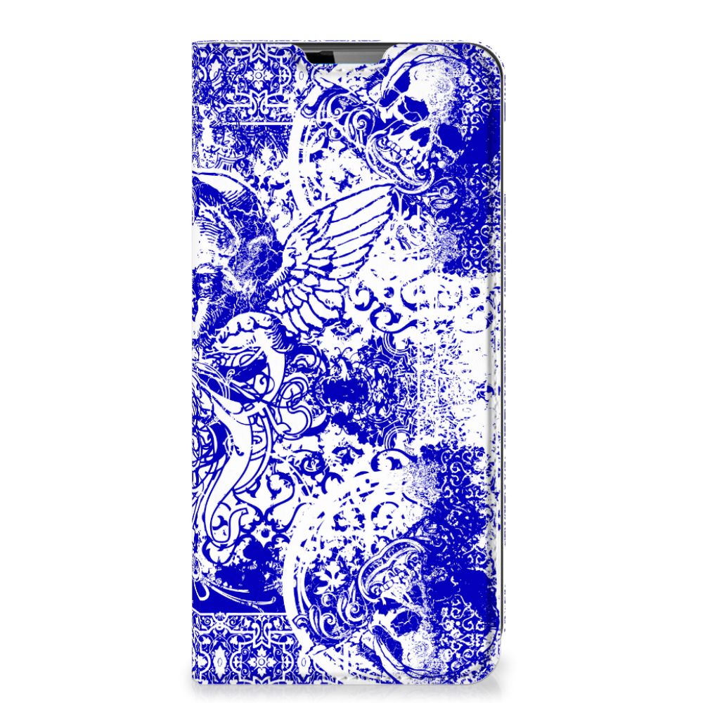 Mobiel BookCase Motorola Moto G9 Plus Angel Skull Blauw - B2C Telecom