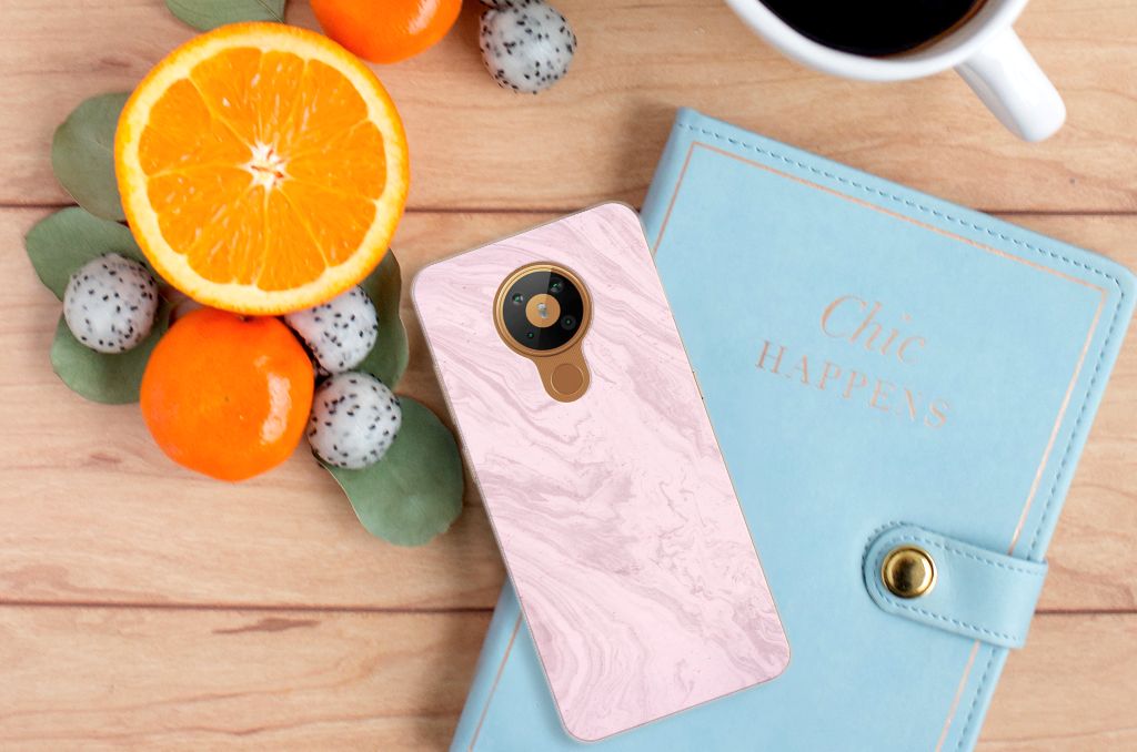 Nokia 5.3 TPU Siliconen Hoesje Marble Pink - Origineel Cadeau Vriendin