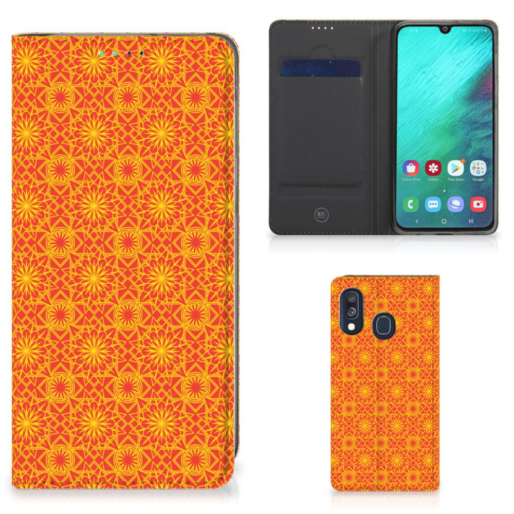 Samsung Galaxy A40 Hoesje met Magneet Batik Oranje