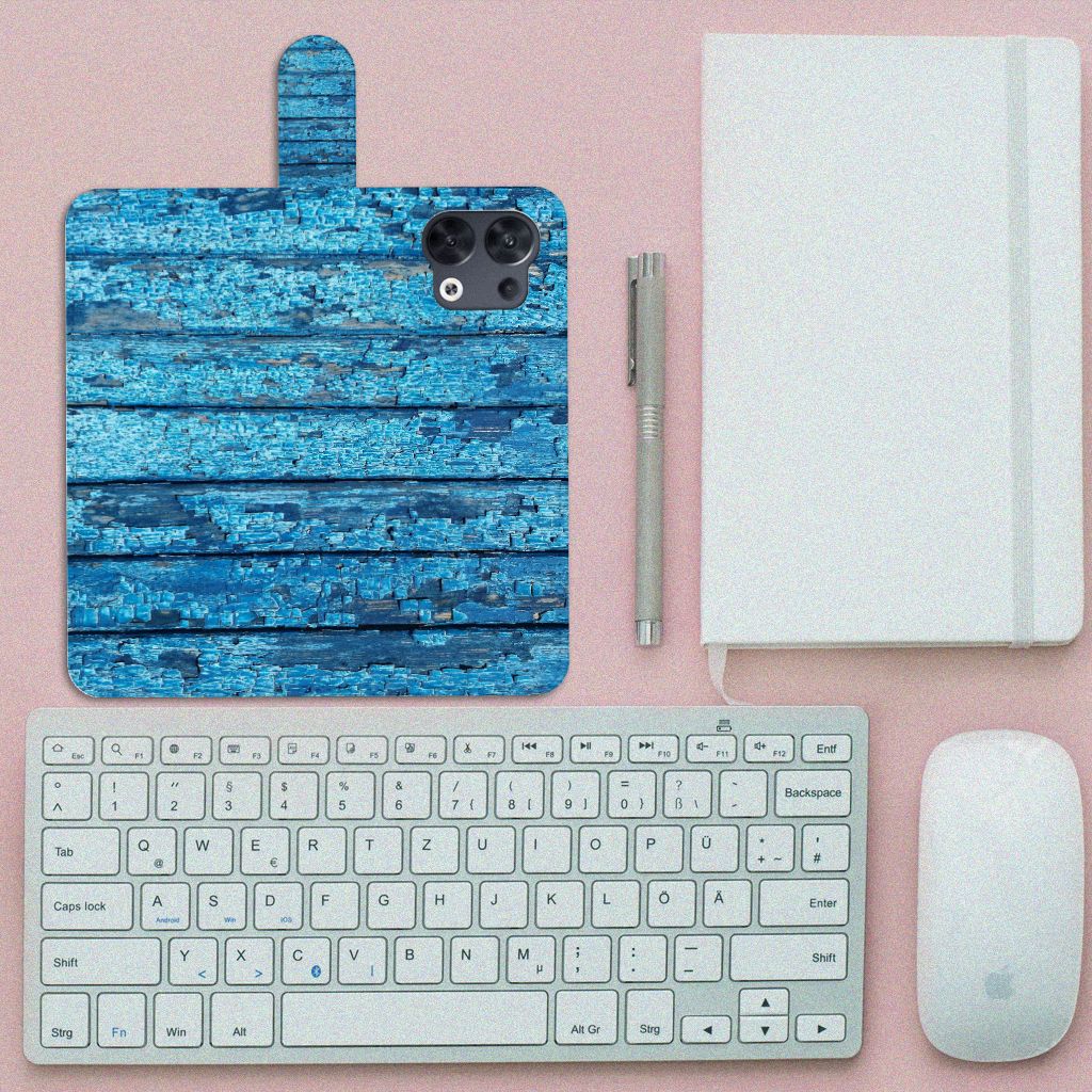 OPPO Reno8 Book Style Case Wood Blue