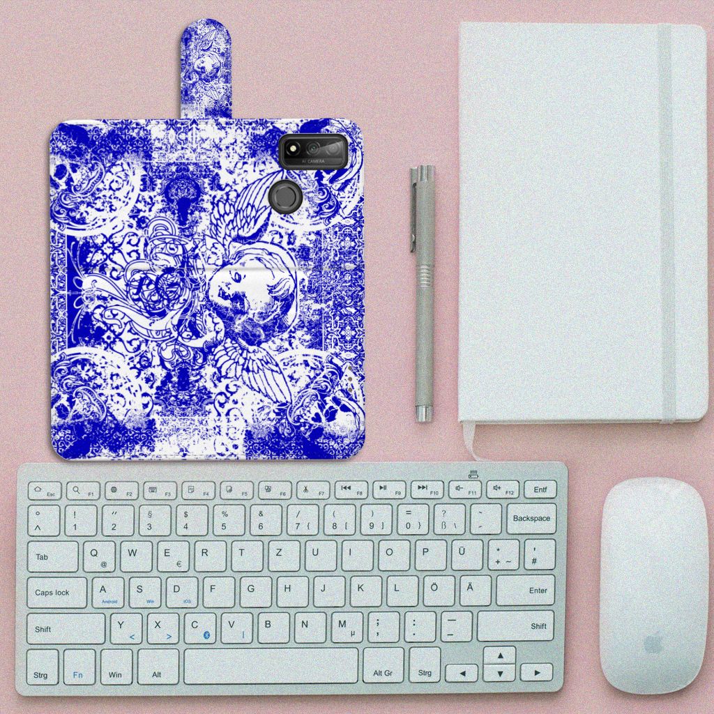 Telefoonhoesje met Naam Huawei P Smart 2020 Angel Skull Blauw