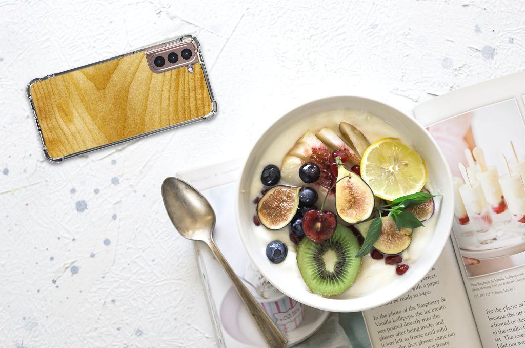 Samsung Galaxy S21 Plus Stevig Telefoonhoesje Licht Hout B2C Telecom