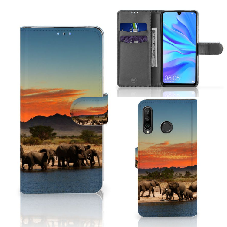 Huawei P30 Lite (2020) Telefoonhoesje met Pasjes Olifanten