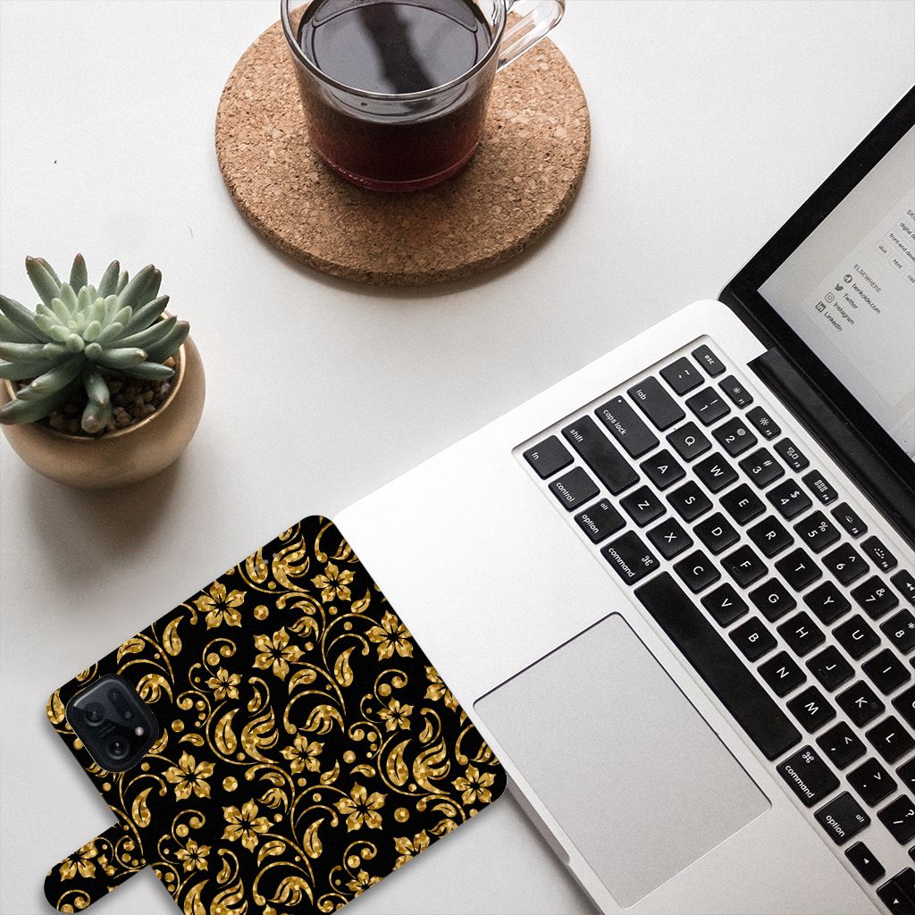 OPPO Find X5 Hoesje Gouden Bloemen