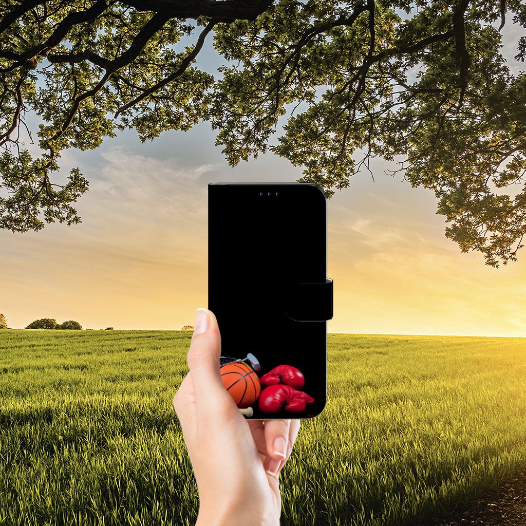 OnePlus Nord CE 2 Wallet Case met Pasjes Sports met sportafbeeldingen van basketbal en tennis.
