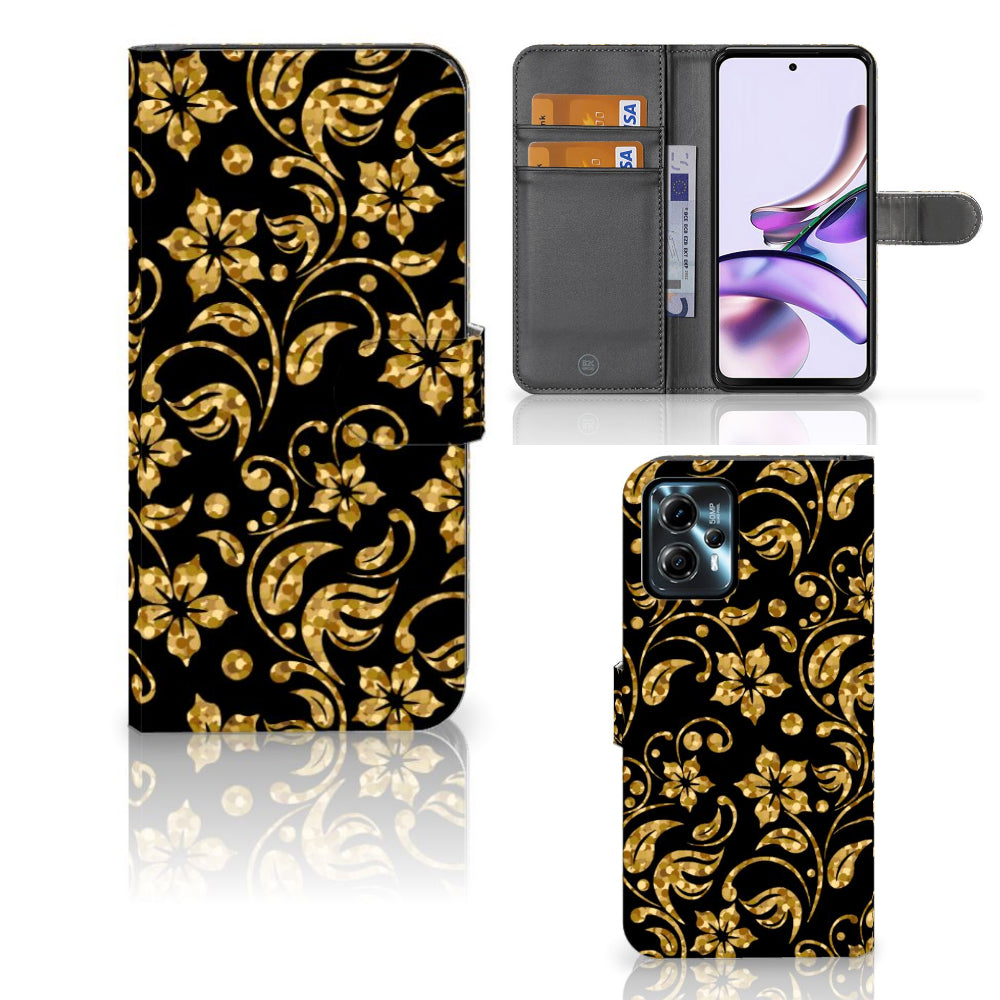 Motorola Moto G13 | G23 Hoesje Gouden Bloemen