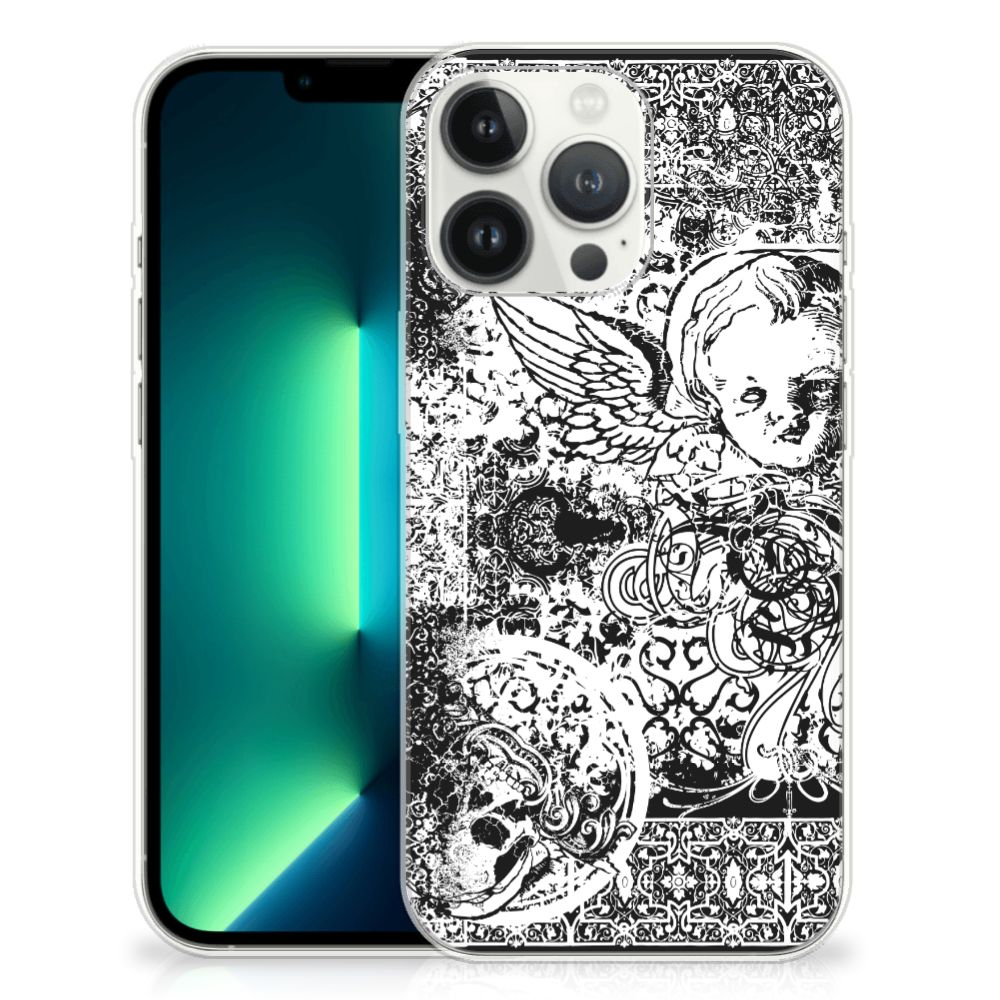 Silicone Back Case iPhone 13 Pro Max Skulls Angel met een mysterieus patroon van engelen en schedels.