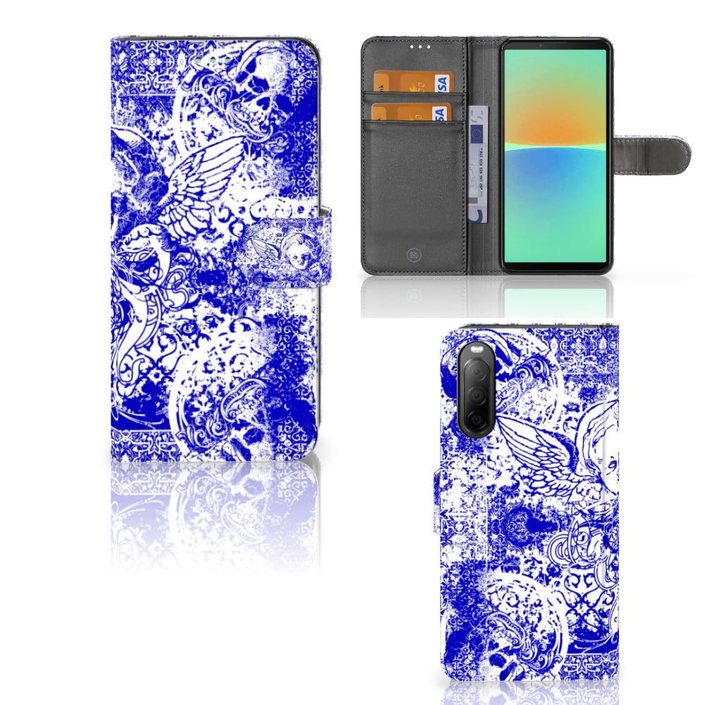 Telefoonhoesje met Naam Sony Xperia 10 IV Angel Skull Blauw