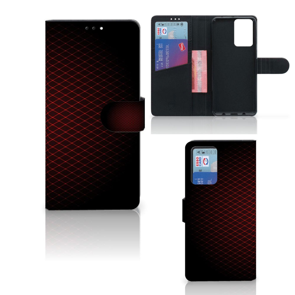 Xiaomi Redmi Note 10 Pro Telefoon Hoesje Geruit Rood met ruimte voor 3 pasjes en minimalistisch design.