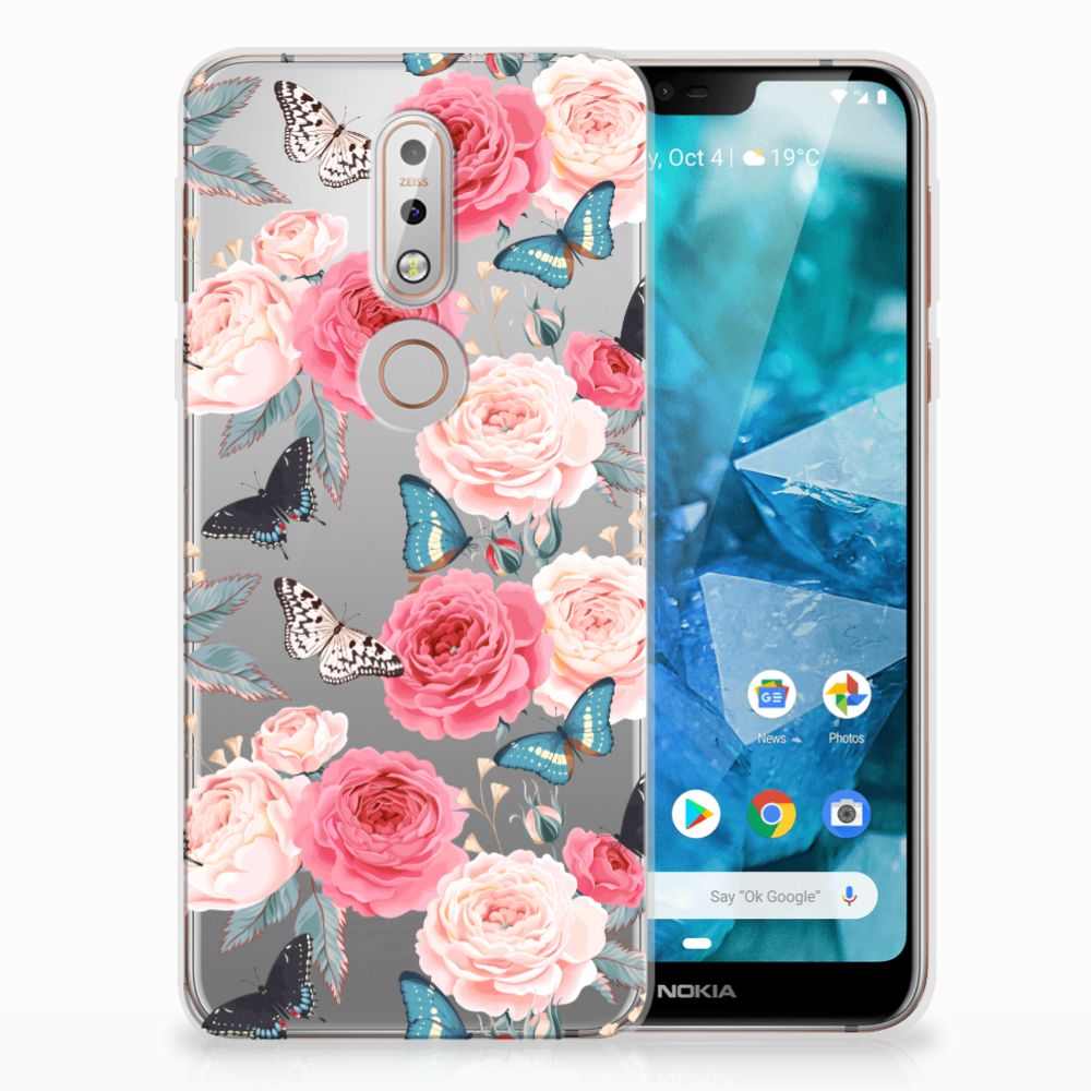 Nokia 7.1 TPU Case Butterfly Roses